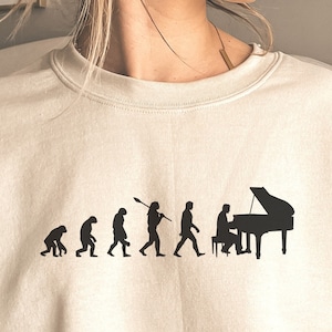 Funny Unisex Evolution of Man to Piano player shirt, Humorous Pianist sweatshirt, Custom Male Female Musician Gift for Mothers Fathers Day