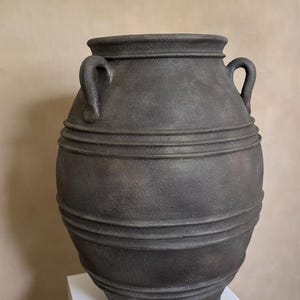 Large vintage pot Aged artisan vessel aged black dark  earthy stone look primitive vase hand crafted| antique aged pottery vase|home decor|