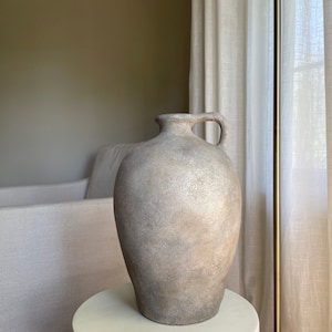 Aged artisan gray stone vessel aged olive jar pot hand crafted| antique aged pottery vase|home decor|one of a kind hand finished