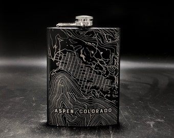 MOUNTAIN TOWN Flasks | Mountain Flask: Engraved Steel Spirits - Alpine Town Elegance | Great gift idea!