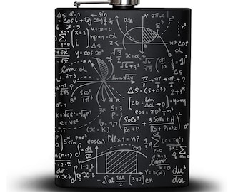 MATH & SCIENCE Flask | Sci-Math Spirits: Engraved 8oz Hip Flask - Geeky Elixir | Great gift idea!