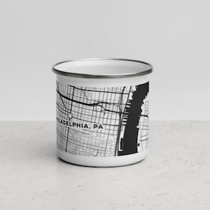 Mapa de calles de la ciudad de FILADELFIA Taza de esmalte de 12 oz / Taza única con estampado de calles de la ciudad / ¡Gran idea de regalo!