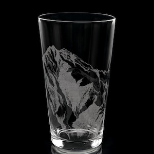 MOUNTAINS Engraved 16oz Pint Glass | Nature Adventure Wilderness Mountains Forest Explorers Mtns | Great Beer Drinking Gift Idea!