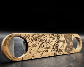 MAP of MIDDLE EARTH Engraved Wood Bottle Opener | Inspired by Middle Earth, Tolkien, & The Hobbit | Great Gift Idea!