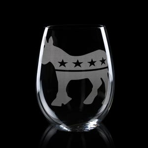 DEMOCRAT EMBLEM Engraved 17oz Wine Glass | Donkey Political Party American Politics | Great gift idea!