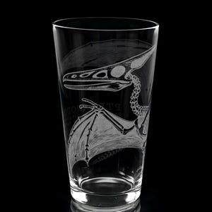 PTERANODON SKELETON Engraved 16oz Pint Glass | Dinosaurs Dino Paleontology Ancient History Jurassic T-Rex Bones Animals | Great Gift Idea!