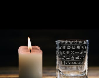 HIEROGLYPHIC Engraved 3oz Shot Glass | Egyptian Deity Handcrafted Glassware | Hieroglyphic Symbols of Ancient Egypt | Unique History Gift