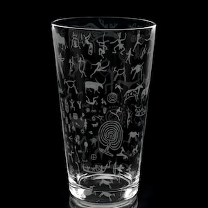 PREHISTORIC CAVE ART Engraved 16oz Pint Glass | Ancient Symbol Laser Etched Glassware | Great Gift Idea!
