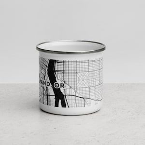Mapa de calles de la ciudad de PORTLAND Taza de esmalte de 12 oz / Taza única con estampado de calles de la ciudad / ¡Gran idea de regalo!