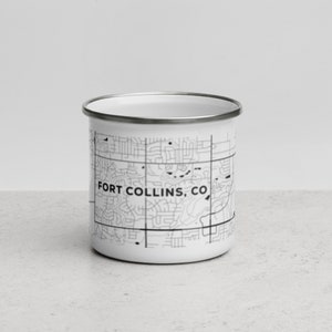 Mapa de calles de la ciudad de FORT COLLINS Taza esmaltada de 12 oz / Taza única con estampado de calles de la ciudad / ¡Gran idea de regalo!