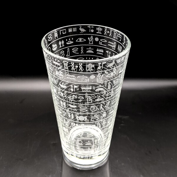 HIEROGLYPHIC Engraved 16oz Pint Glasses | Egyptian Deity Handcrafted Glassware | Hieroglyphic Symbols of Ancient Egypt | Unique History Gift