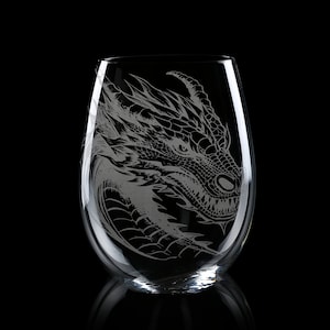 DRAGON Engraved 17oz Wine Glass | Legends Creatures Medieval Monster | Dishwasher Safe | Great Gift Idea!