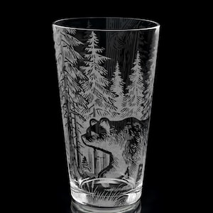 BEAR In The WOODS 16oz Pint Glass | Forest Woodland Bear Outdoor Adventure Nature Lover Wilderness Scene | Great Gift Idea!