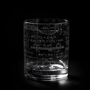 SCIENCE EQUATIONS Engraved Whiskey Glass | 11 oz Rim Tempered | Elements Science Math Biology Chemistry | Great Gift Idea!