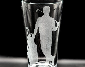 GOLF Engraved 16oz Pint Glass | Etched Beer Drink Golfer Golfing Meme Sport Hobby Unique Glassware Great Drinking Gift Idea!