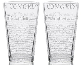 DECLARATION Of INDEPENDENCE (Set Of 2) Engraved 16oz Pint Glass | Liberty Toast America USA July 4th | Great Gift Idea!