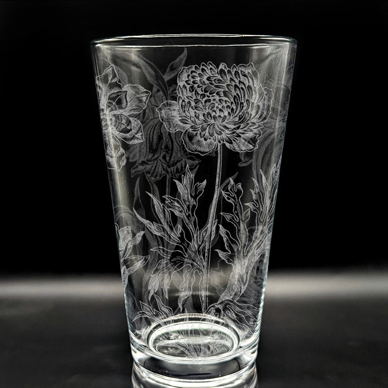 FLOWER FIELD Engraved 16oz Pint Glass | Nature Adventure Wilderness Mountains Forest Explorers Mtns | Great Beer Drinking Gift Idea!