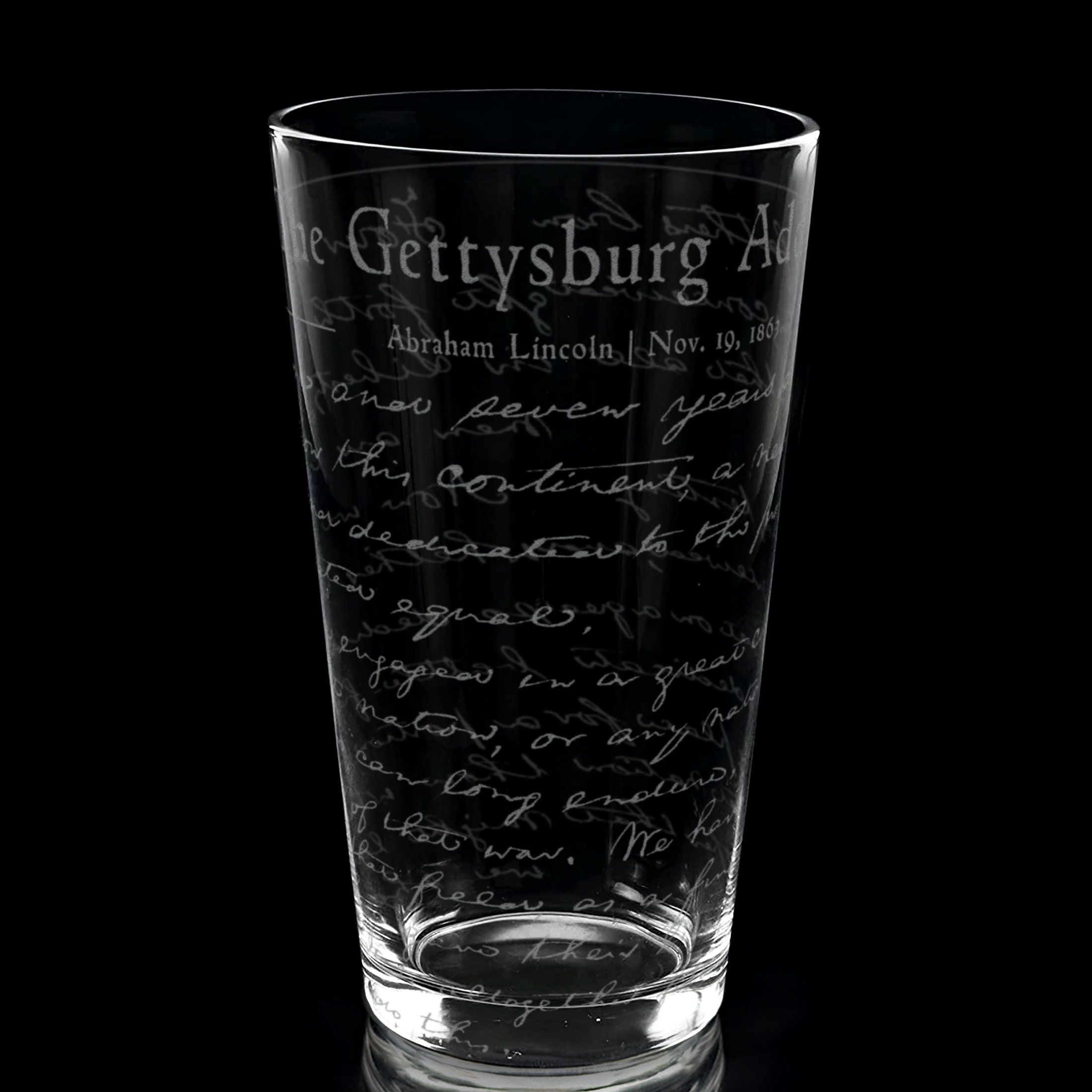 GETTYSBURG ADDRESS Engraved 16oz Pint Glass | Historic Speech Laser Etched Glassware | Great Gift Idea!