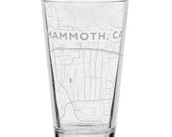 MAMMOTH MTN California Engraved 16oz Pint Glass | American Mtns Ski Resorts Contour Topographic Map Mountains | Great Drinking Gift Idea!