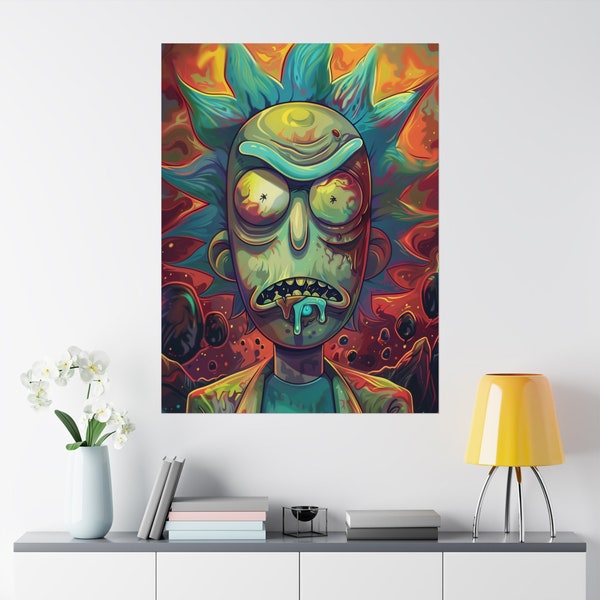 RICK & MORTY Psychedelic Zombie Poster - Trippy Undead Vision in Vivid Colors - Edgy Art for Alternative Decor