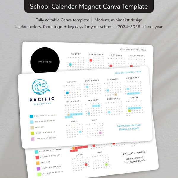 2024-2025 School Calendar Magnet Canva Template - Printable, Editable, Customizable, Easy to Use, DIY - for Teachers, Schools, Co-Ops