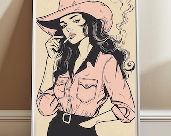 Retro Cowgirl Chic Wall Art, Pink Boots Printable Poster, Trendy Western Dorm Decor, Girly Aesthetic Digital Download, Dopamine Decor