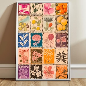 Vintage Stamps Printable Poster Print, Vintage Wall Art, Vintage Decor, Dopamine Decor, Postage Stamp Wall Art, Digital Download, Printable