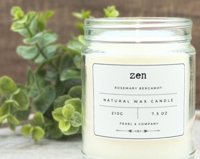 Zen - Rosemary Bergamot - Tranquility - Hand poured natural candles