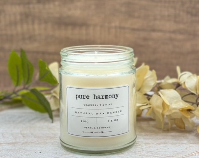 Pure Harmony 'Grapefruit and mint' scent - relaxing and uplifting candle - Aromatherapy Candle - Hand poured natural candles