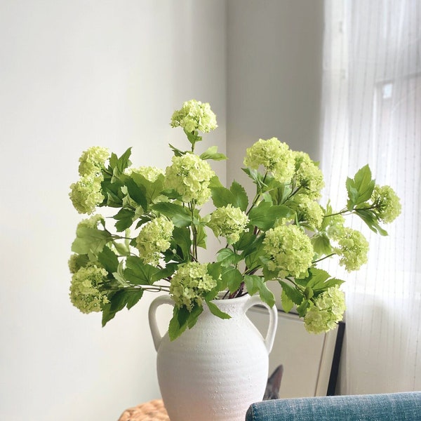 3 Heads Faux Snowball Viburnum Stem / Artificial Flower / Hydrangea / Wedding / Home Decoration / DIY Floral / Gifts / Light Green