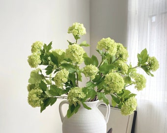 3 Heads Faux Snowball Viburnum Stem / Artificial Flower / Hydrangea / Wedding / Home Decoration / DIY Floral / Gifts / Light Green