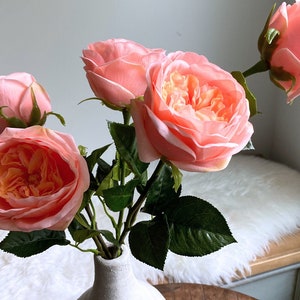 Real Touch Light Orange Cabbage Rose - David Austin Rose / High Quality Artificial Flower / DIY Floral / Wedding Decoration / Bouquet / Gift