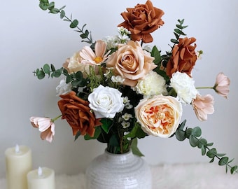 Real Touch Faux Terracotta Rose Arrangement - Artificial Flowers / DIY Floral / Wedding / Home Decoration / Centerpieces / Gifts