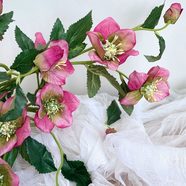Faux Helleborus Stem -  Artificial Flower / DIY Floral / Wedding / Home Decoration / Gifts / Pink