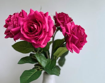 Rosa fucsia con gambo vero al tatto / Fiore artificiale di alta qualità / Fai da te / Matrimonio / Bouquet / Decorazione / Disposizione / Regali / Natale