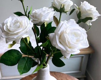 Faux White Rose Stem - High Quality Artificial Flower / Wedding / DIY Floral / Home Decoration / Gifts / White