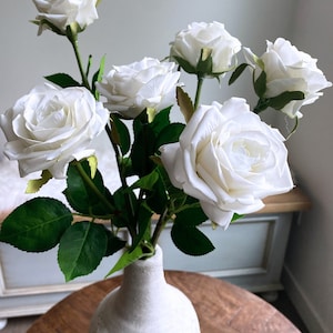 Faux White Rose Stem - High Quality Artificial Flower / Wedding / DIY Floral / Home Decoration / Gifts / White