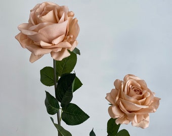 Faux Real Touch Rose - Hight Quality Artificial Flower / Wedding / DIY Floral / Home Decoration / Gifts / Beige / Tan Toffee