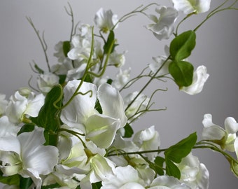 Faux Sweet Pea Stem - Artificial Flower Spray / Wedding / DIY Floral / Home Decoration / Gifts / White