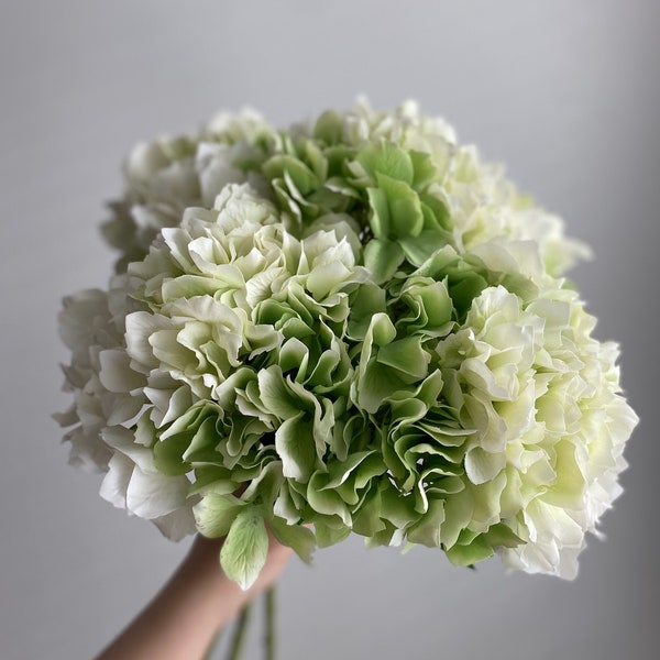 Real Touch Huge Hydrangea Stem - Realistic High Quality Artificial Flower / DIY Floral / Wedding / Home Decoration / Gifts / Gradient Green