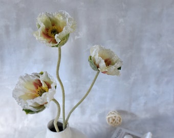 Faux Large Iceland Poppy Stem - High Quality Artificial Flower / Florals / Wedding / DIY / Home Decor / Decorations/ Gifts / Cream White