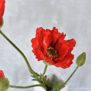 Papavero rosso islandese finto con gambo grande - Fiore artificiale / Matrimonio / Bouquet / Disposizione / Decorazione per la casa / Centrotavola / Fai da te / Regalo