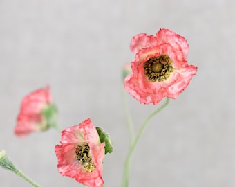 5 Heads Pink Poppy Stem -  Artificial Silk Flower / Wedding / Bouquet / Centerpiece / Arrangement /DIY / Decor / Home Design / Living Room