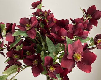 Faux Helleborus Stem -  Artificial Flower / DIY Floral / Wedding / Home Decoration / Gifts / Burgundy