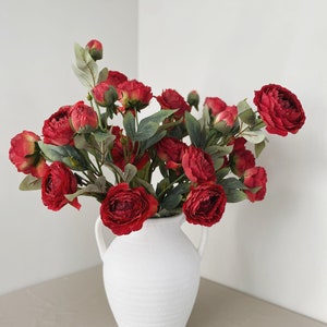 Peonia a 3 teste - Fiore artificiale di alta qualità / Centrotavola / Fai da te / Decorazione floreale / Matrimonio / Casa / Regali / Rosso