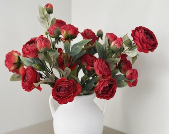 3 Head Peony Stem - High Quality Artificial Flower / Centerpieces / DIY Floral / Wedding / Home Decoration / Gifts / Red