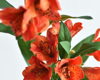 Faux Orange Peruvian Lily - Artificial Flowers / Wedding / Bouquet / Arrangement / Living Room Decor / Design / Centerpiece / Home / DIY