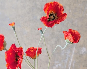 5 Heads Orange Poppy Stem -  Artificial Silk Flower / Wedding / Bouquet / Centerpiece / Arrangement /DIY / Gift for her / Decor /Home Design