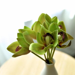 Set of 6 - Real Touch Green Cymbidium Orchid Bouquet - Artificial Flower / Wedding / Bouquet / Floral Arrangement / Centerpiece /Home / Vase