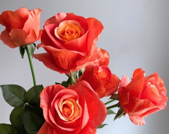 Real Touch Orange Rose Stem - High Quality Artificial Flower / DIY Floral / Wedding / Home Decoration / Gifts